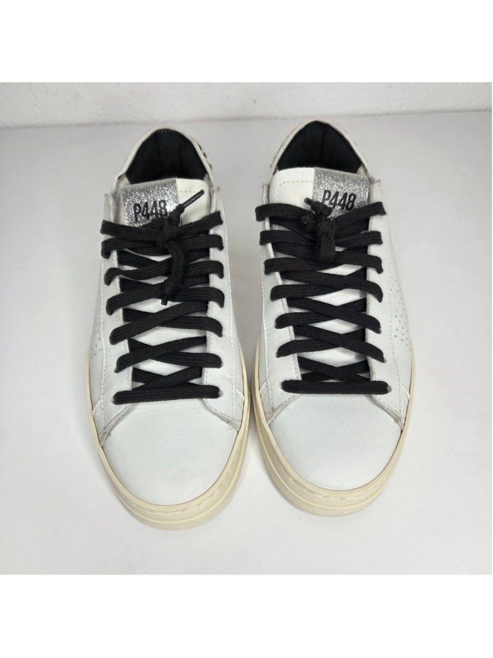 P448 John Low Top Sneakers White Animal Print Neon Women's Size 39 US 8.5 - Picture 2 of 13